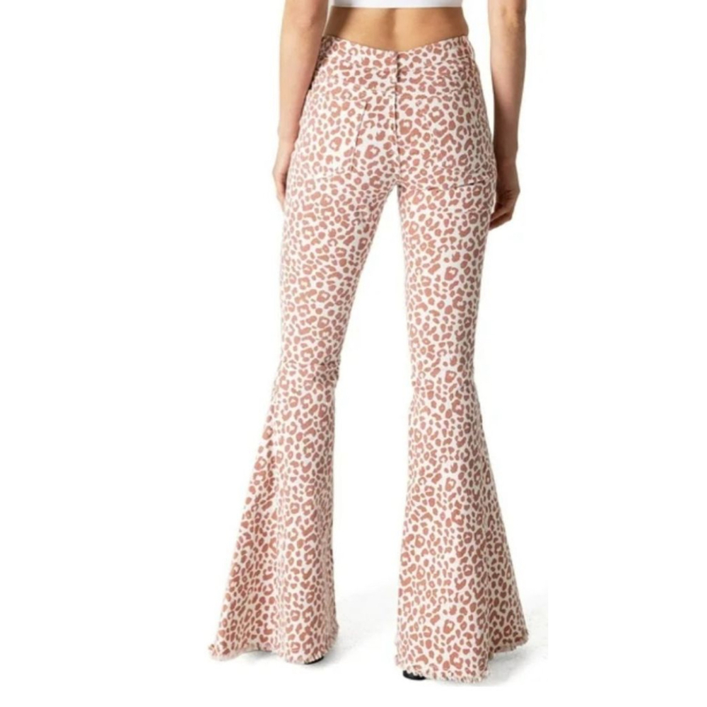 Women's SAINTS & HEARTS Beige White Leopard Flare Jeans L - Picture 7 of 7